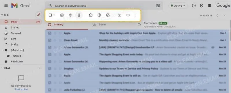 Clean Email tömeges beérkező levelek tisztítása