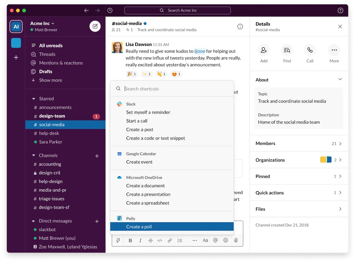 Công cụ DevOps: Ảnh chụp màn hình Slack Shortcuts