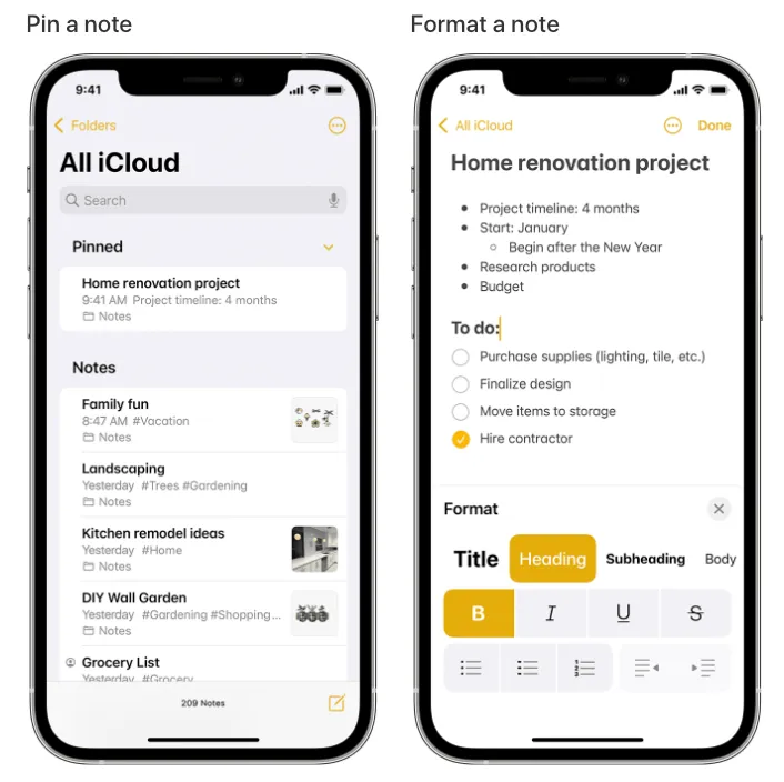 ứng dụng danh sách kiểm tra hàng ngày của Apple Notes