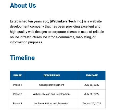 Mẫu đề xuất dự án web của Template.net
