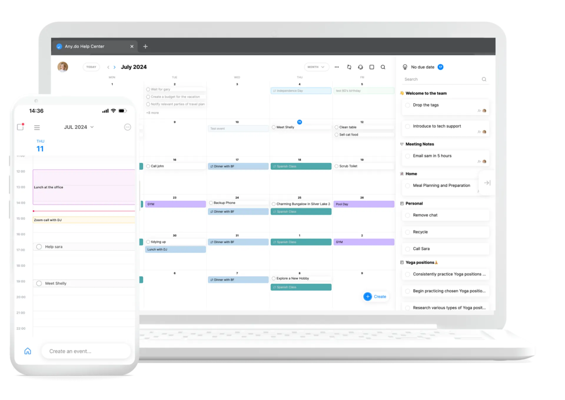 Any.do Dashboard: تطبيق تقويم خاص