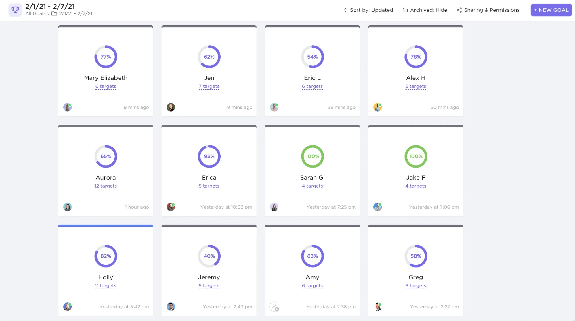 Image de la définition d'objectifs dans ClickUp