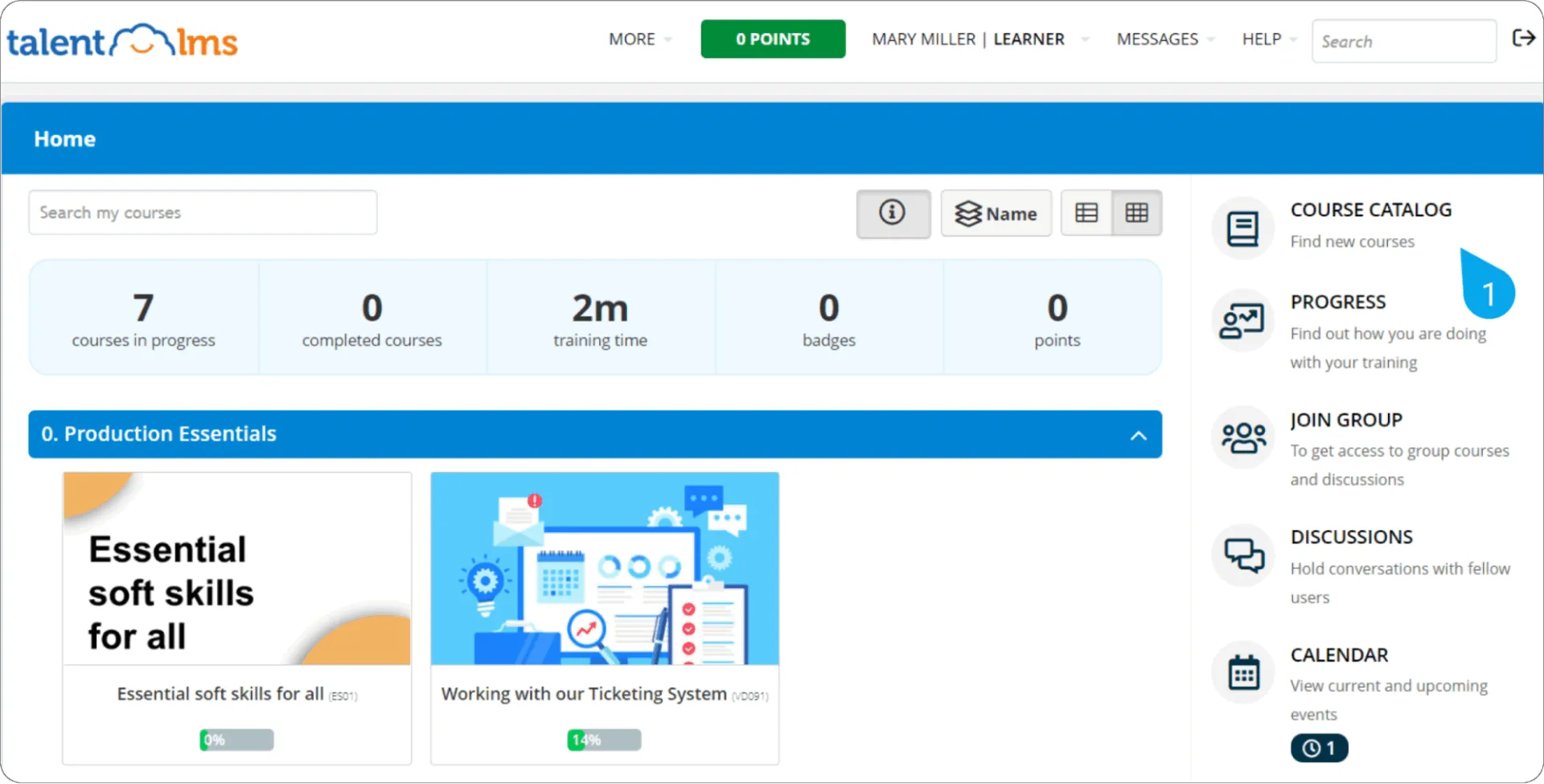 TalentLMS ダッシュボード：リモートトレーニングソフトウェア