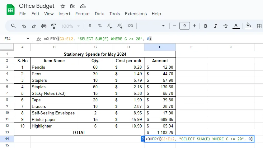 การรวมผลด้วยฟังก์ชัน QUERY