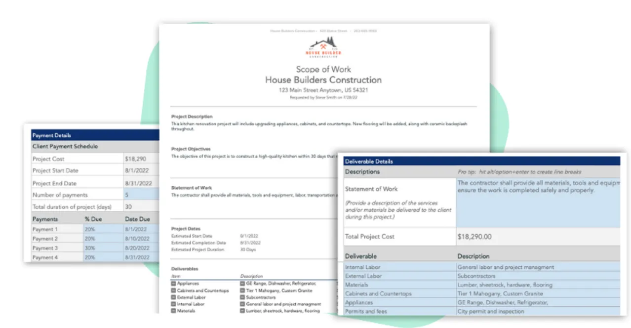 Šablona Excel pro projektovou chartu rozsahu prací od BuildBook