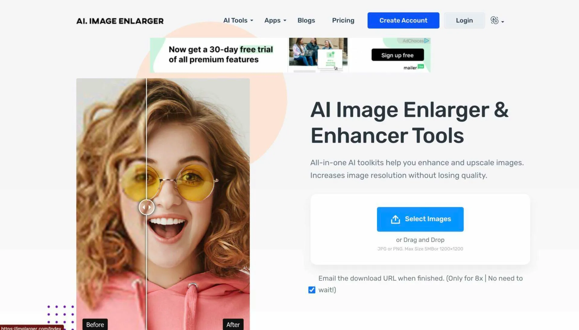 Painel do AI Image Enlarger