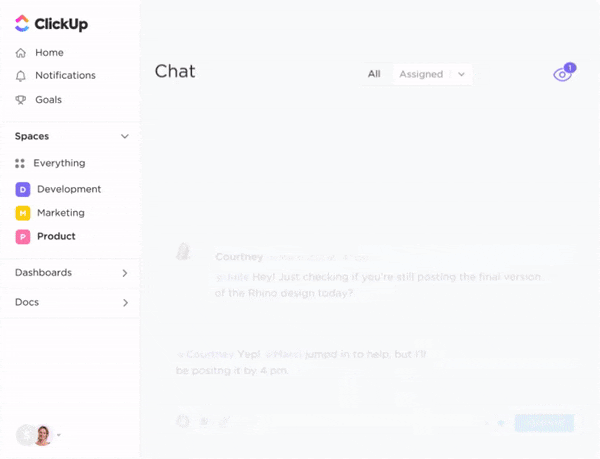 Zobrazení chatu ClickUp