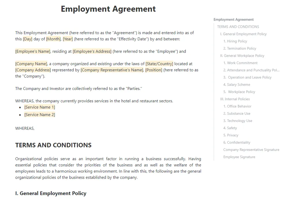 ClickUp-Vorlage für Arbeitsverträge
