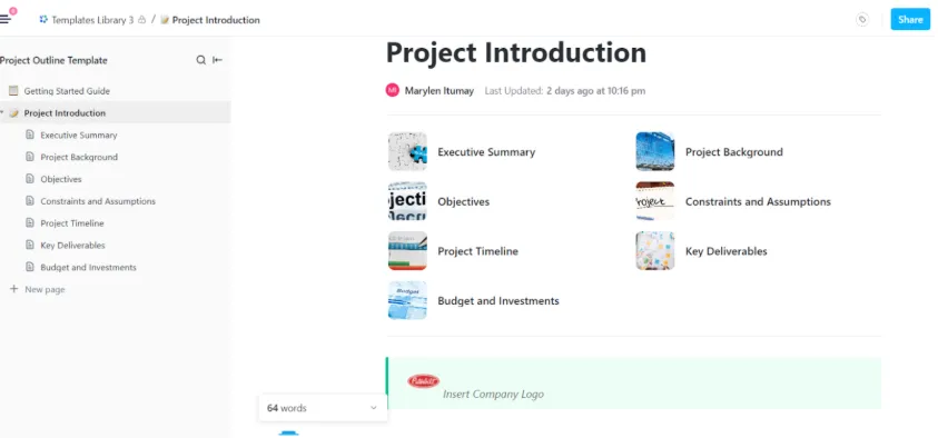 Modèle de plan de projet ClickUp ; Modèle de plan de dissertation