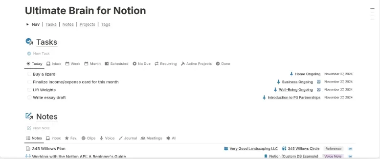 Modèle Notion Second Brain : Ultimate Brain Template par Thomas Frank