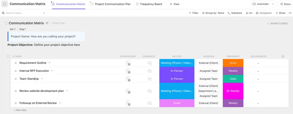 Otimize as atualizações e os anúncios aos funcionários com o modelo de comunicação com funcionários do ClickUp.