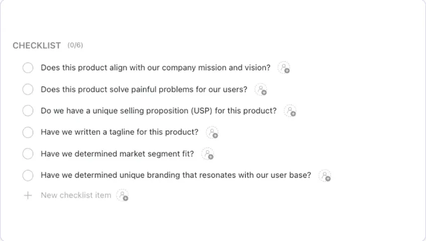 Valuta il posizionamento del tuo prodotto e il suo punto di forza unico con il modello di posizionamento del prodotto ClickUp.