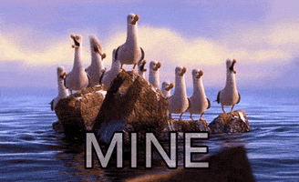 Gaivotas do filme “Procurando Nemo” dizendo “meu”.