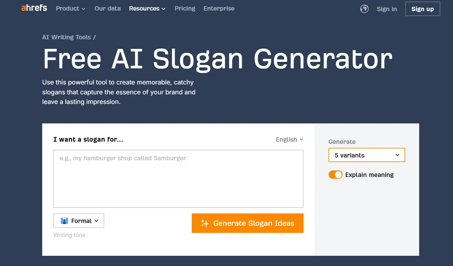 Ahrefs: Generator Slogan AI