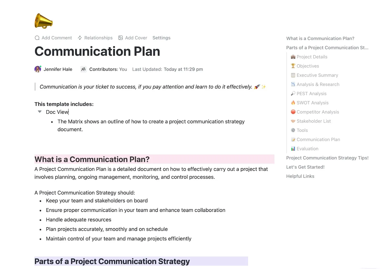 Plantilla de plan de comunicación de ClickUp Plantillas de Confluence