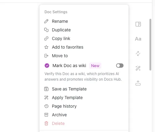 ประวัติหน้าใน ClickUp Docs