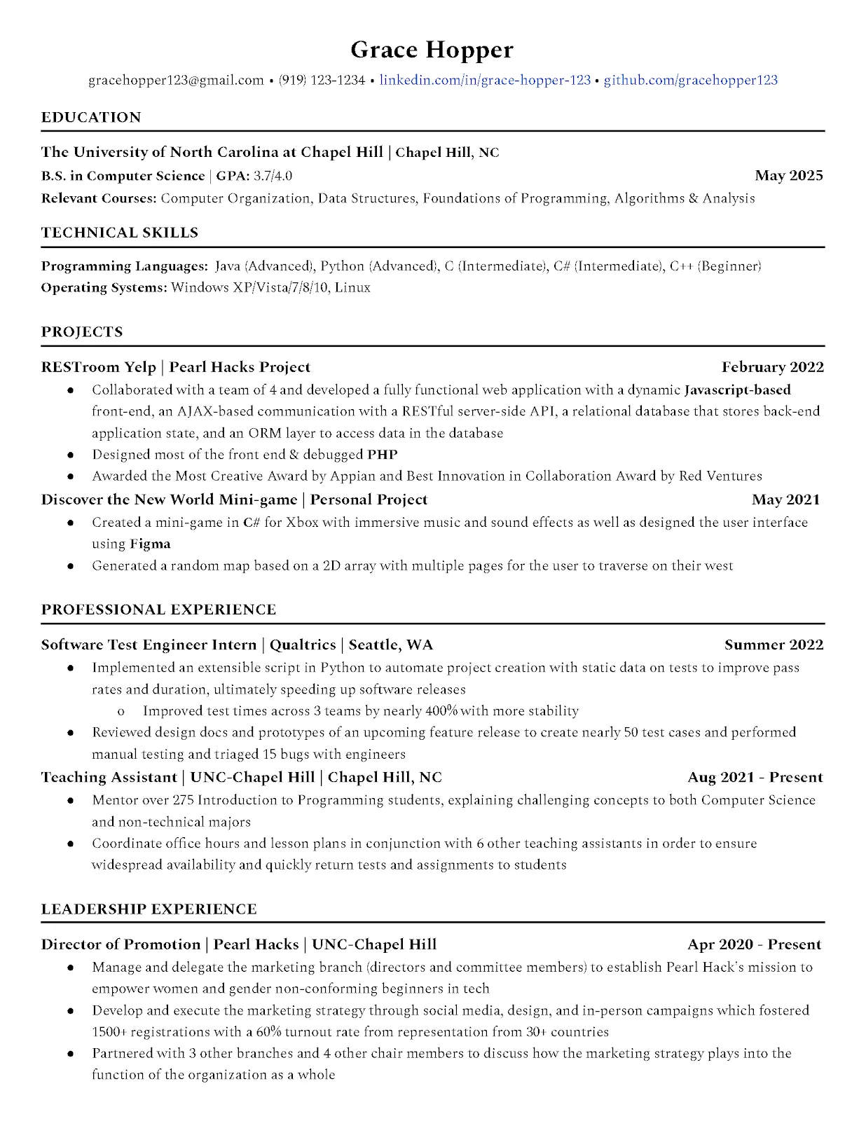 Modello di CV/curriculum tecnico di UNC