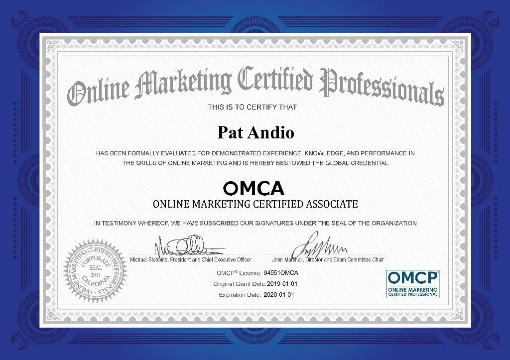 Échantillon de certificat OMCP