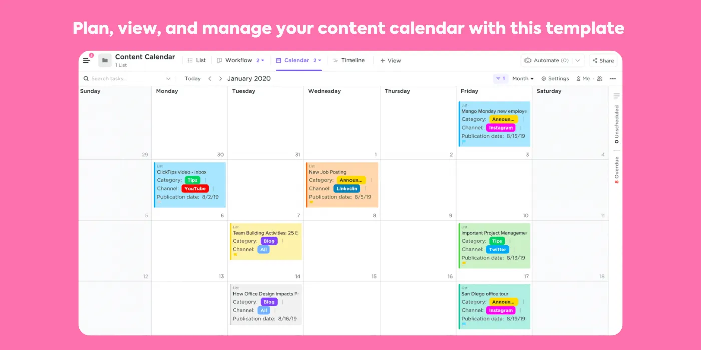 Planifiez, affichez et gérez votre calendrier de contenu à l'aide de ce modèle