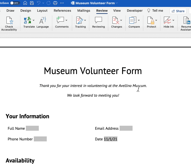 Aggiungi protezione al tuo modulo compilabile in Word