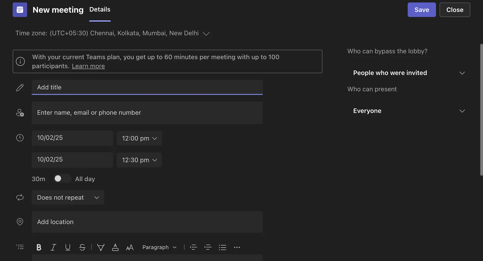 Naplánujte schůzku v Microsoft Teams
