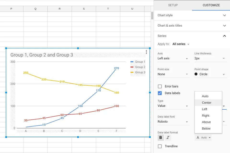 Google Dokümanlar'da grafik oluşturma Adım 5: Google E-Tablolar'da grafiği özelleştirme seçenekleri