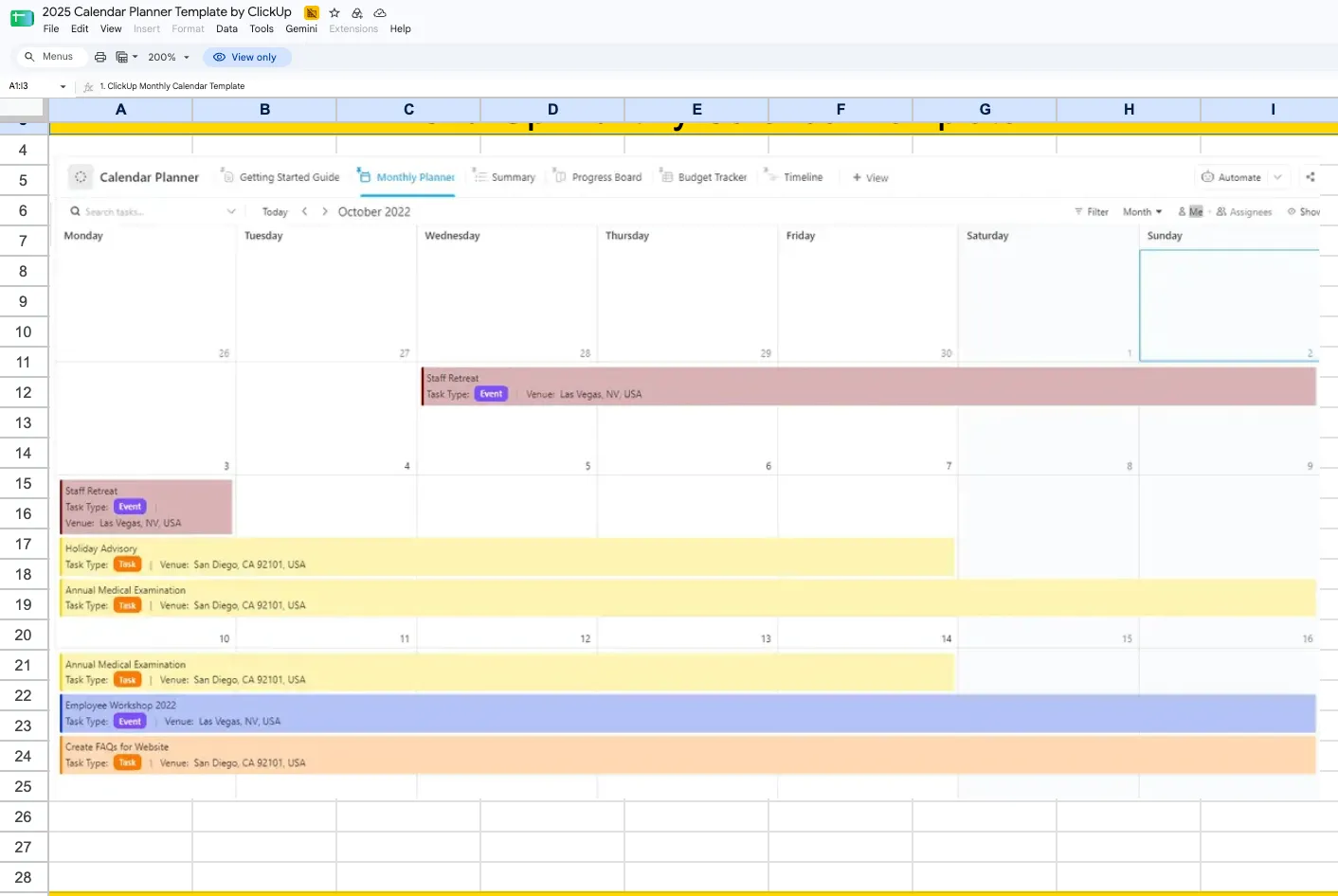 Plantilla de calendario mensual de ClickUp