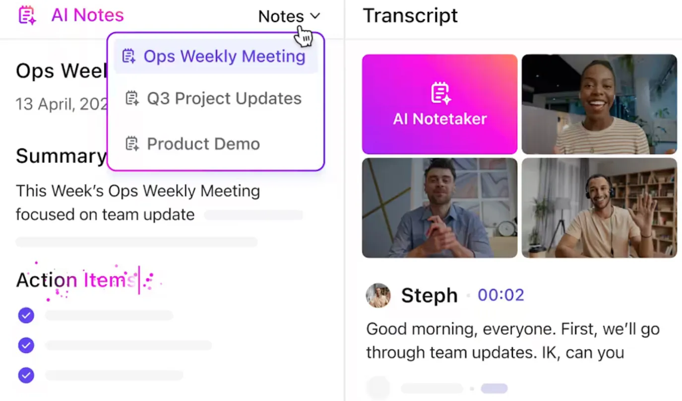 ClickUp AI Notetaker: حسّن عملية المبيعات باستخدام ملاحظات الاجتماعات المدعومة بالذكاء الاصطناعي