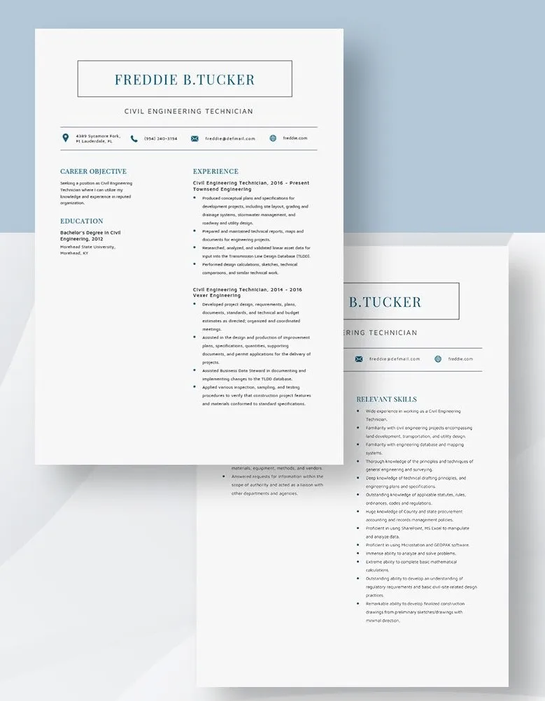 Mẫu kỹ thuật viên kỹ thuật dân dụng của Template.net