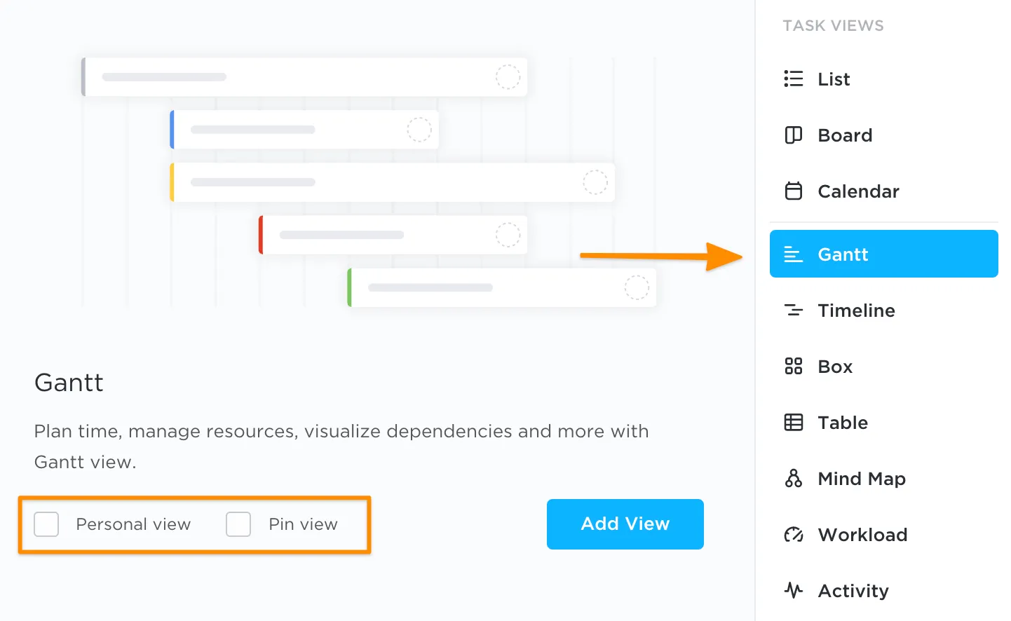 Cách thêm chế độ xem biểu đồ Gantt của ClickUp