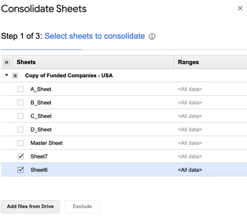 Langkah 1: Gunakan add-on 'Consolidate Sheets' di Google Sheets