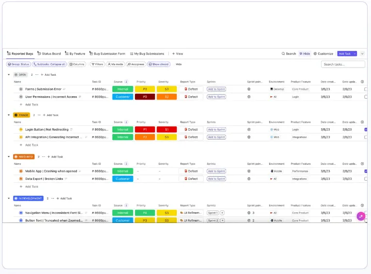 Modello di gestione Agile Scrum di ClickUp