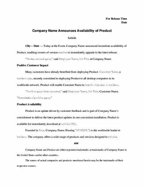 Modèle de communiqué de presse Microsoft Office