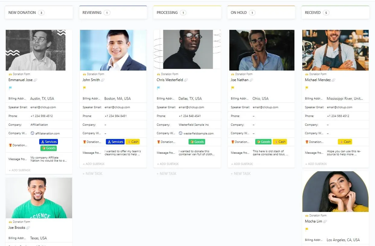 ClickUp 기부 양식 템플릿