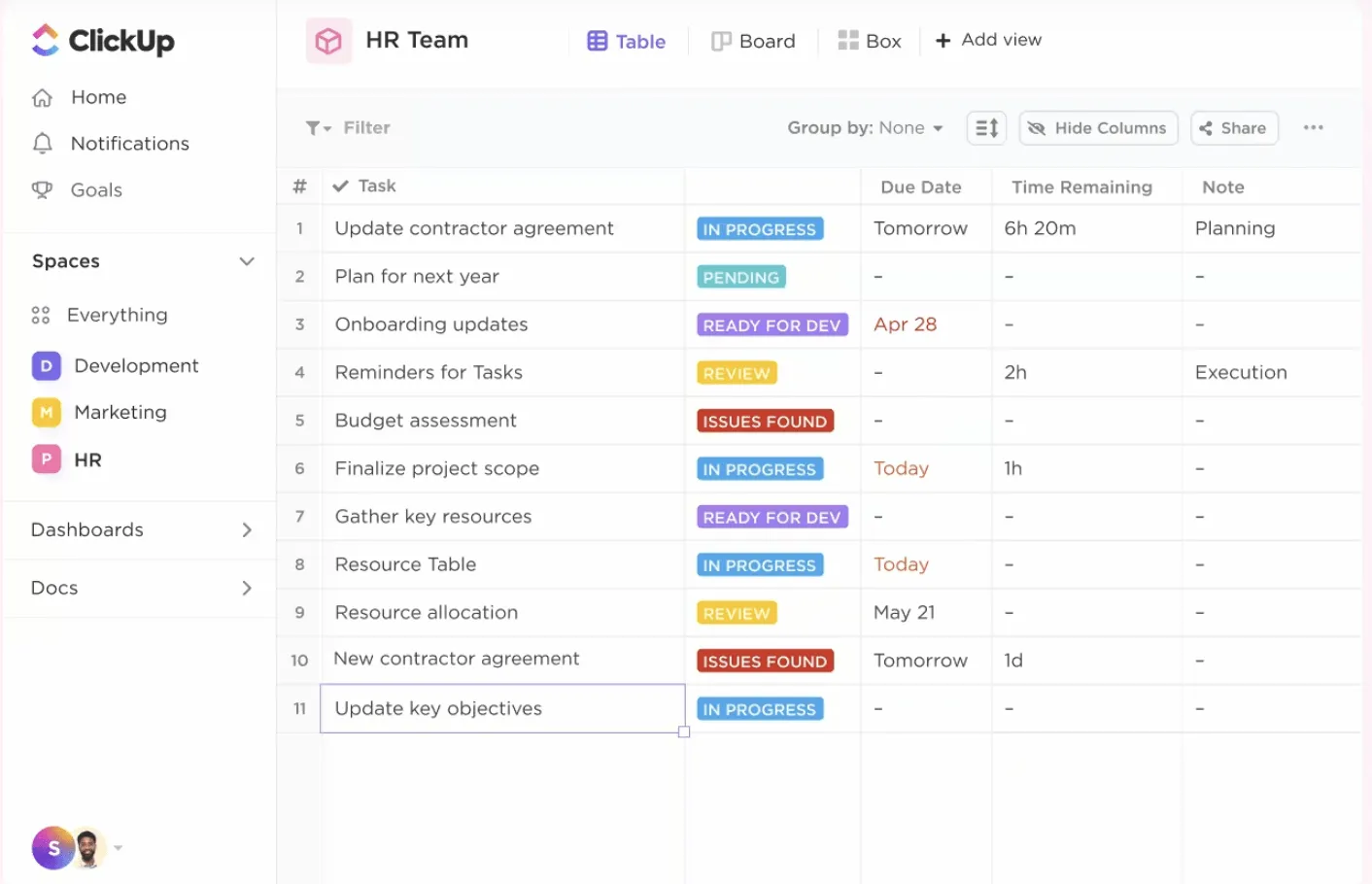 Plateforme de gestion des ressources humaines ClickUp