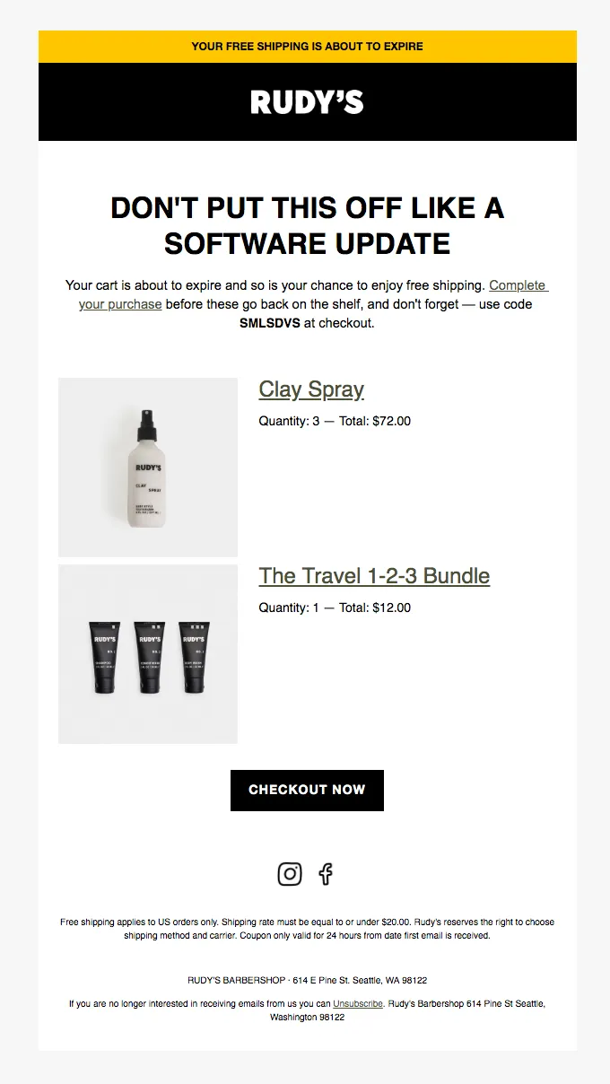 Ví dụ email của Rudy's Barbershop