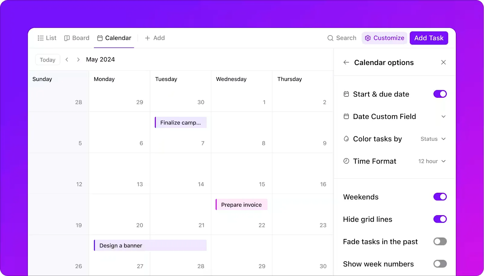 Chế độ xem Lịch của ClickUp: Phần mềm Lịch nội dung