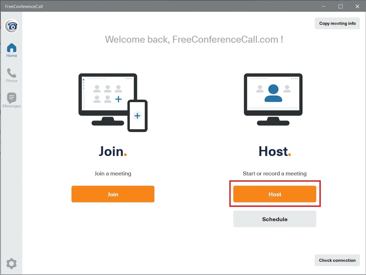Software per teleconferenze: opzioni Host o Join di FreeConferenceCall