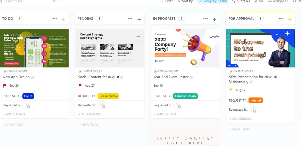 Formulário de solicitação criativa do ClickUp