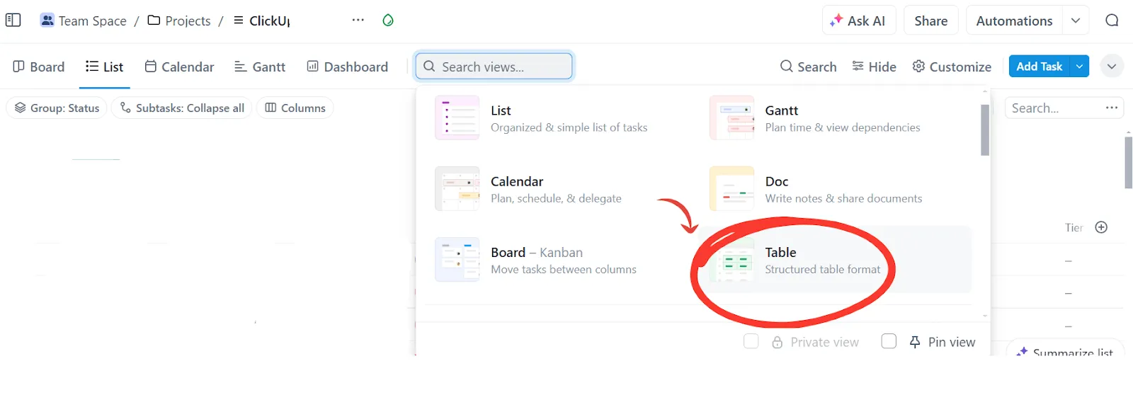 Selecione Tabela na lista de opções: como criar uma planilha do Excel
