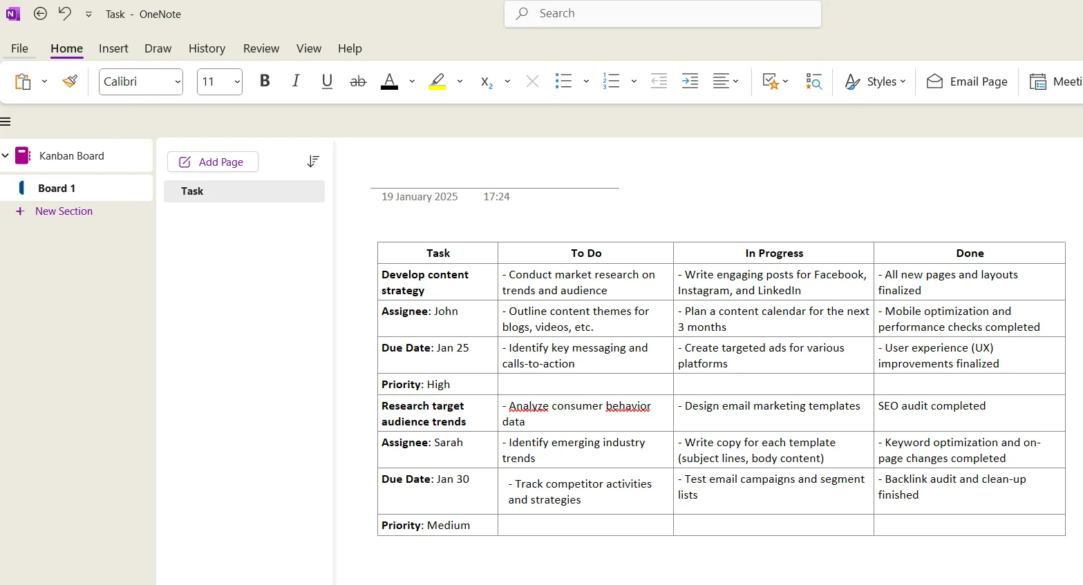 Accueil : Comment créer un tableau Kanban dans OneNote