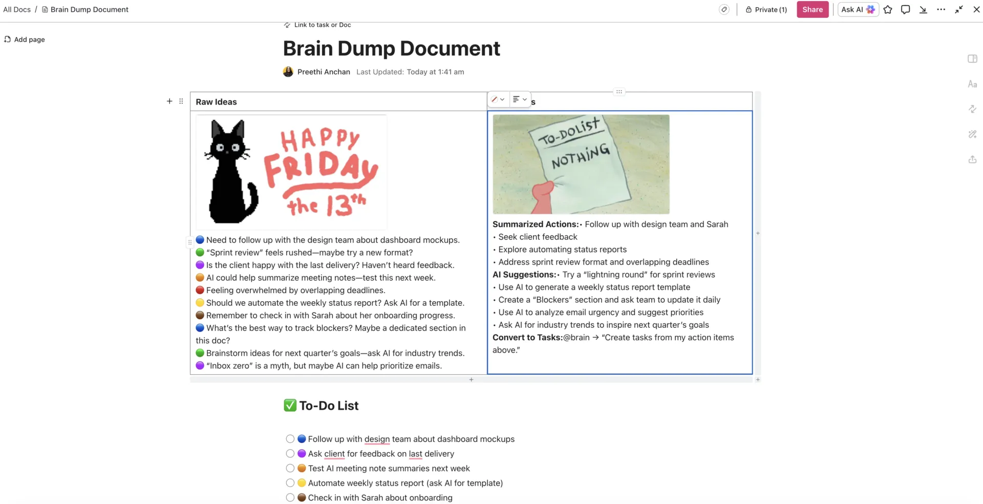 Documento para volcar ideas con ClickUp.