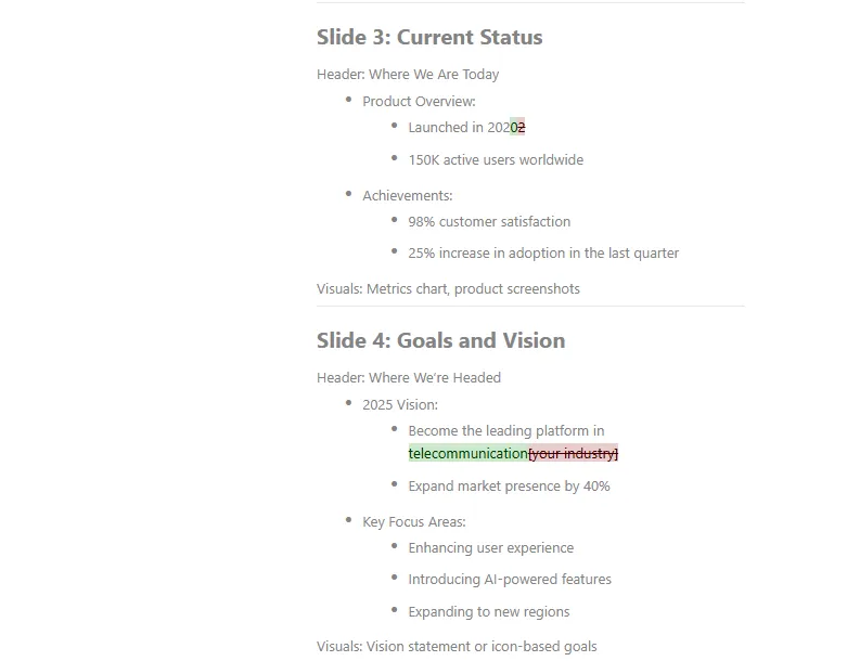 ดูการเปลี่ยนแปลงที่ถูกเน้นด้วยสีที่แตกต่างใน ClickUp Docs