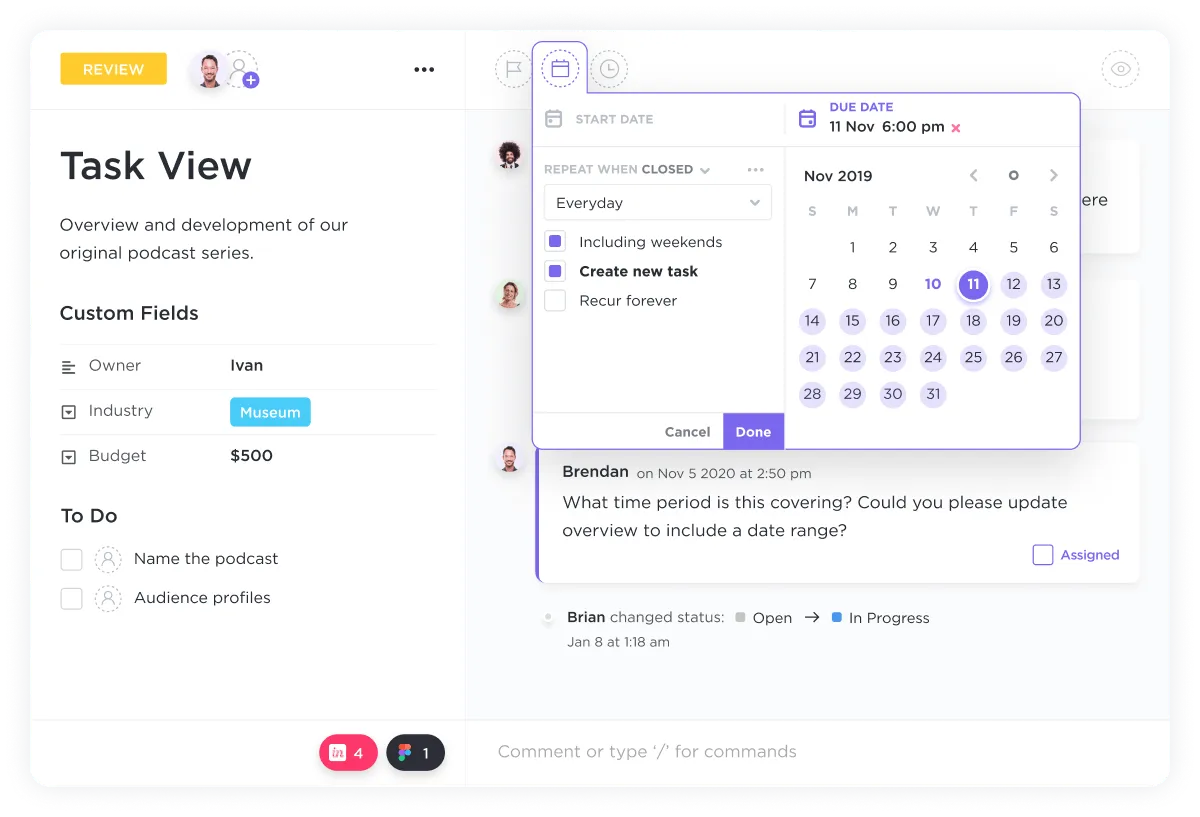 Utiliza ClickUp Brain para automatizar tus tareas periódicas.