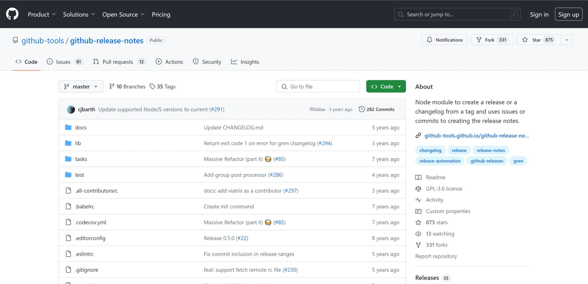 Release-Notizen auf GitHub