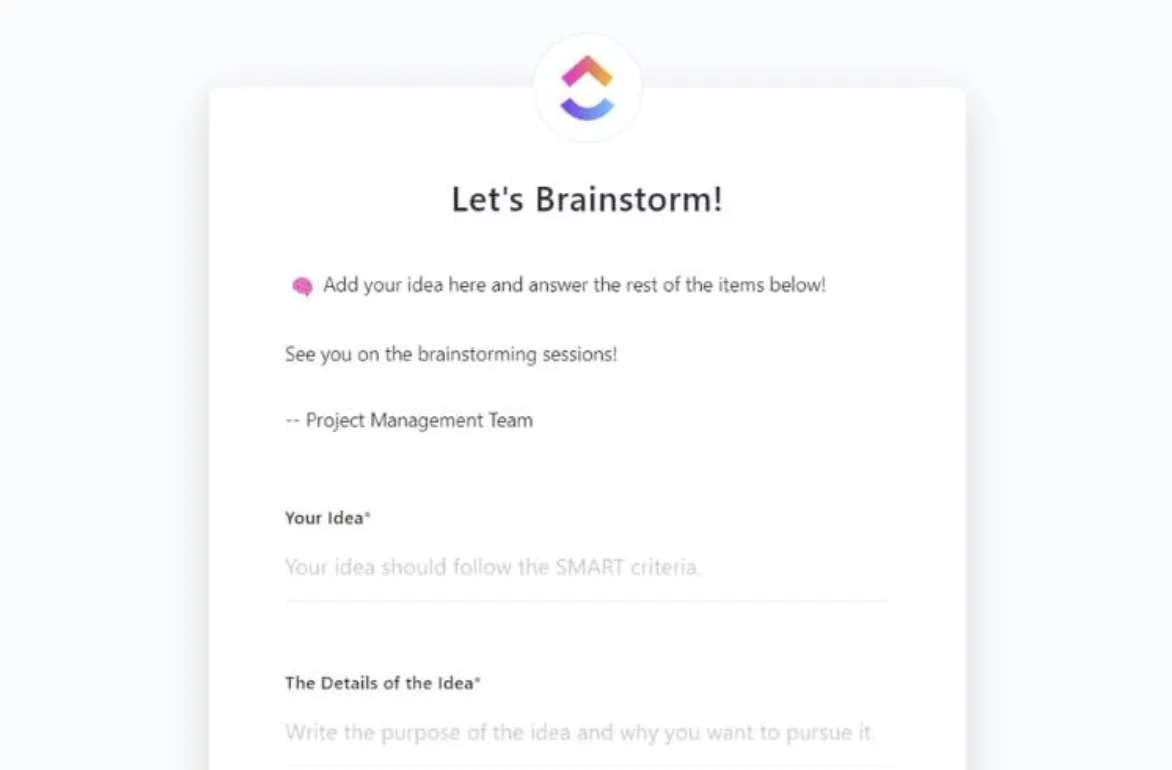 Šablona pro brainstorming nápadů ClickUp