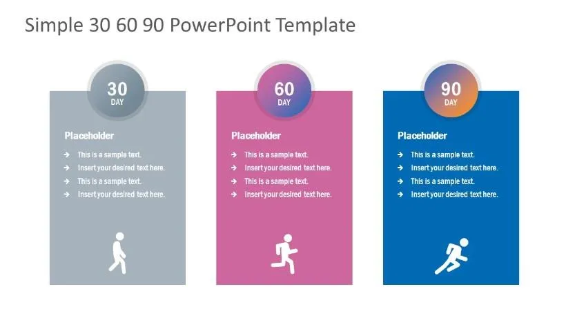 Plantilla sencilla de PowerPoint para 30, 60 y 90 días de SlideModel.