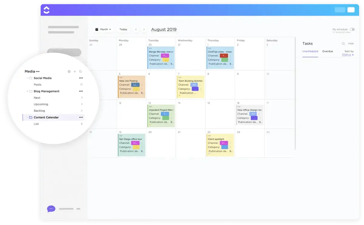 Organiza tu contenido para todo el año con la plantilla de calendario de contenido de ClickUp.