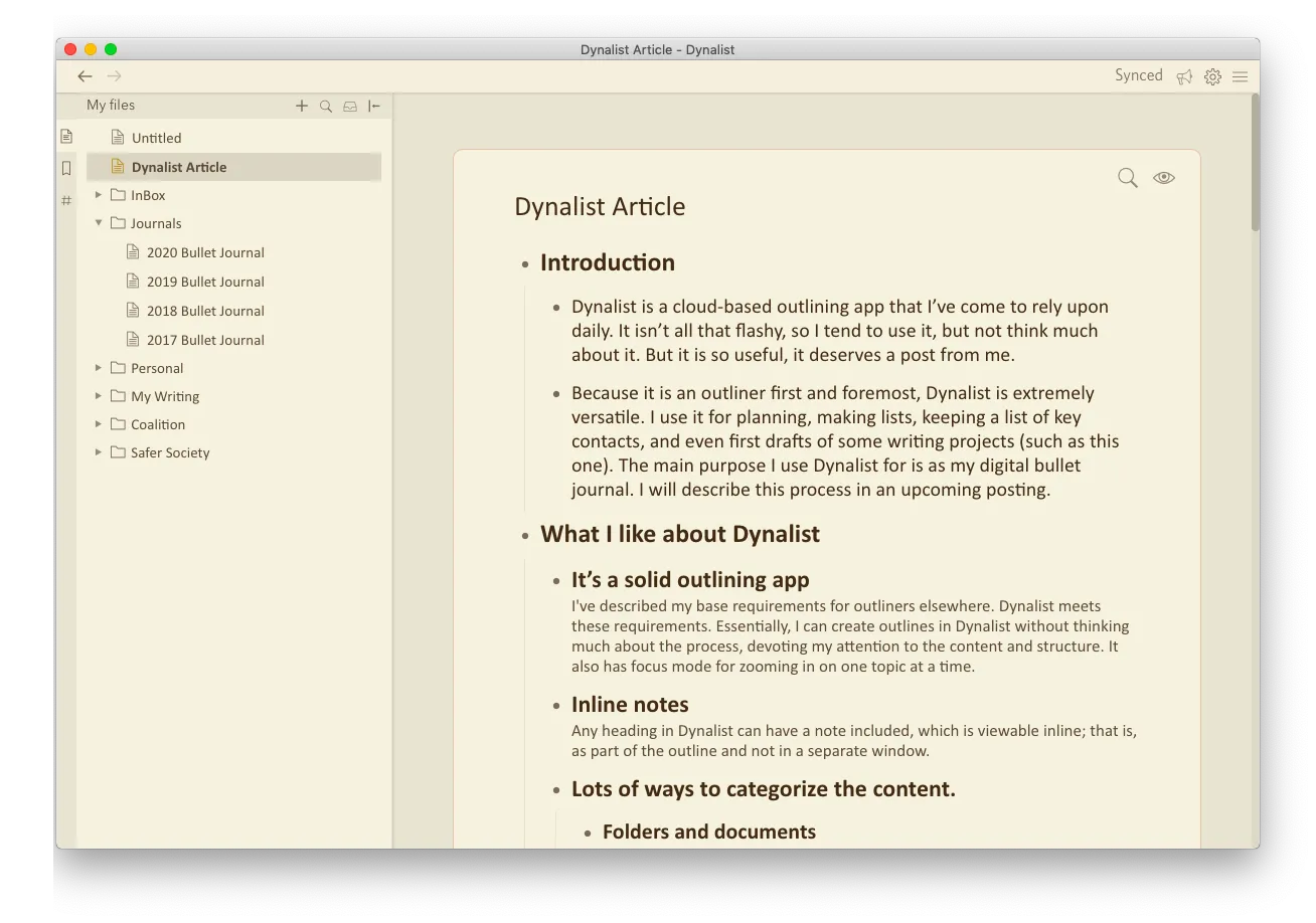 Dynalist ダッシュボード：anytype の代替アプリ