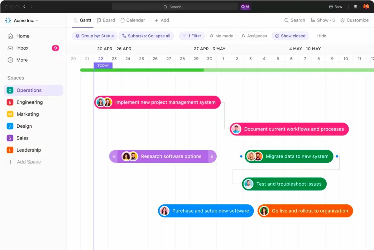 Vista Gantt de ClickUp